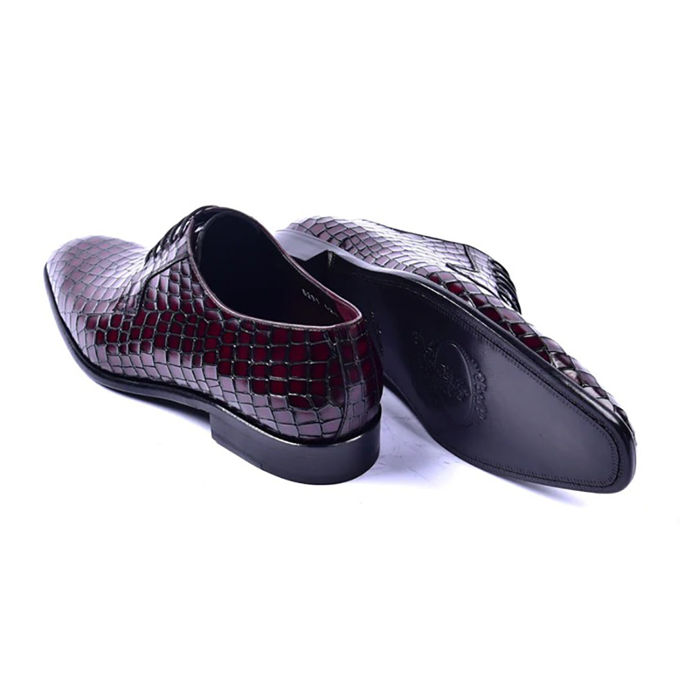 Corrente C1506-6291 Croco Print Lace Up Shoes Burgundy