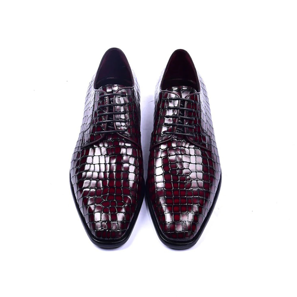 Corrente C1506-6291 Croco Print Lace Up Shoes Burgundy