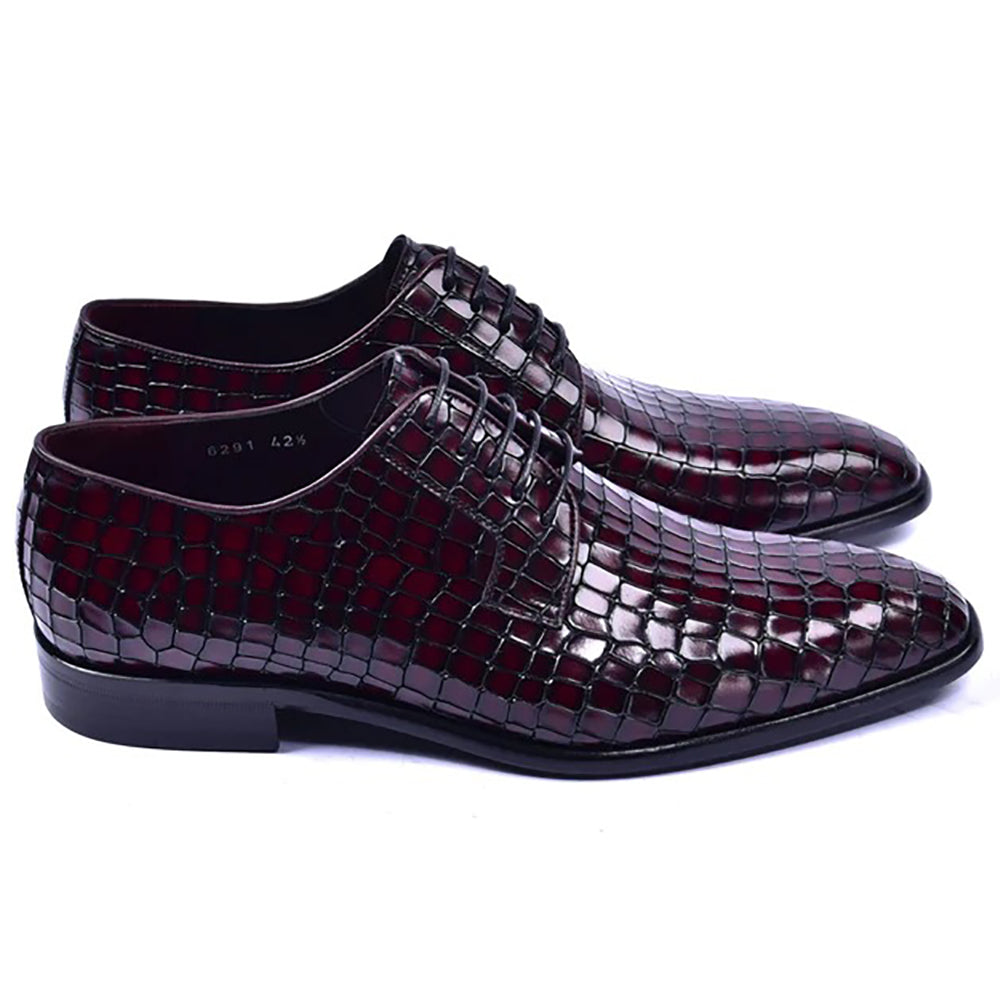 Corrente C1506-6291 Croco Print Lace Up Shoes Burgundy