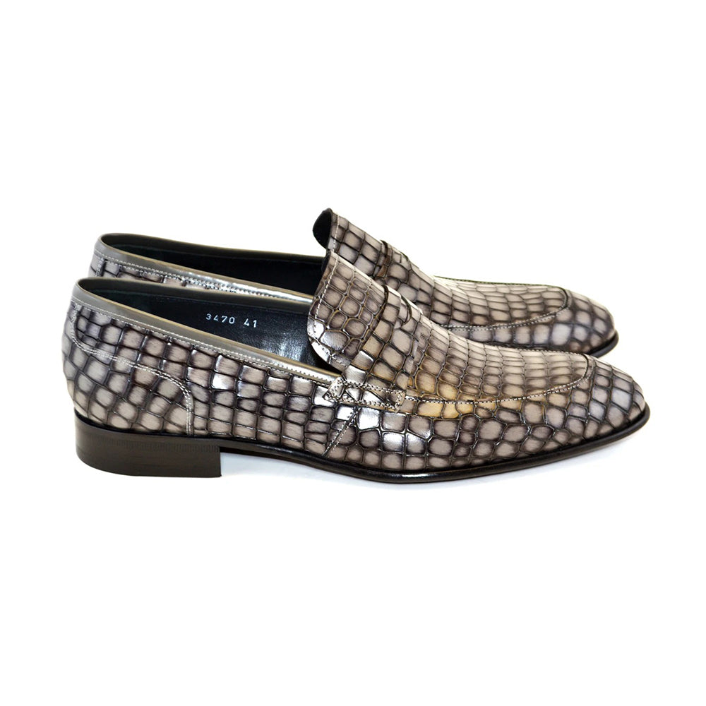 Corrente C017-3470 Croco Leather Loafer Shoes Grey