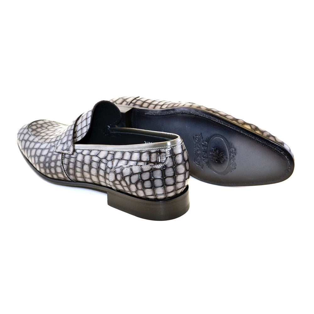 Corrente C017-3470 Croco Leather Loafer Shoes Grey
