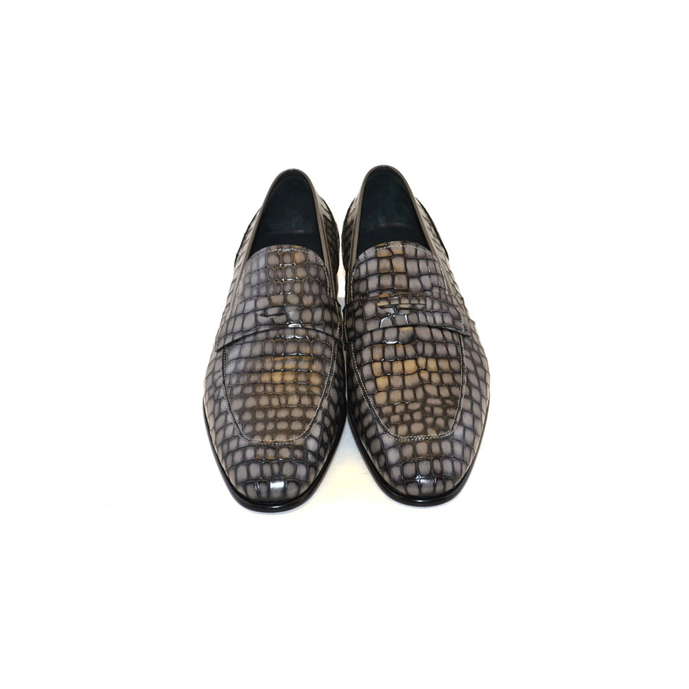 Corrente C017-3470 Croco Leather Loafer Shoes Grey