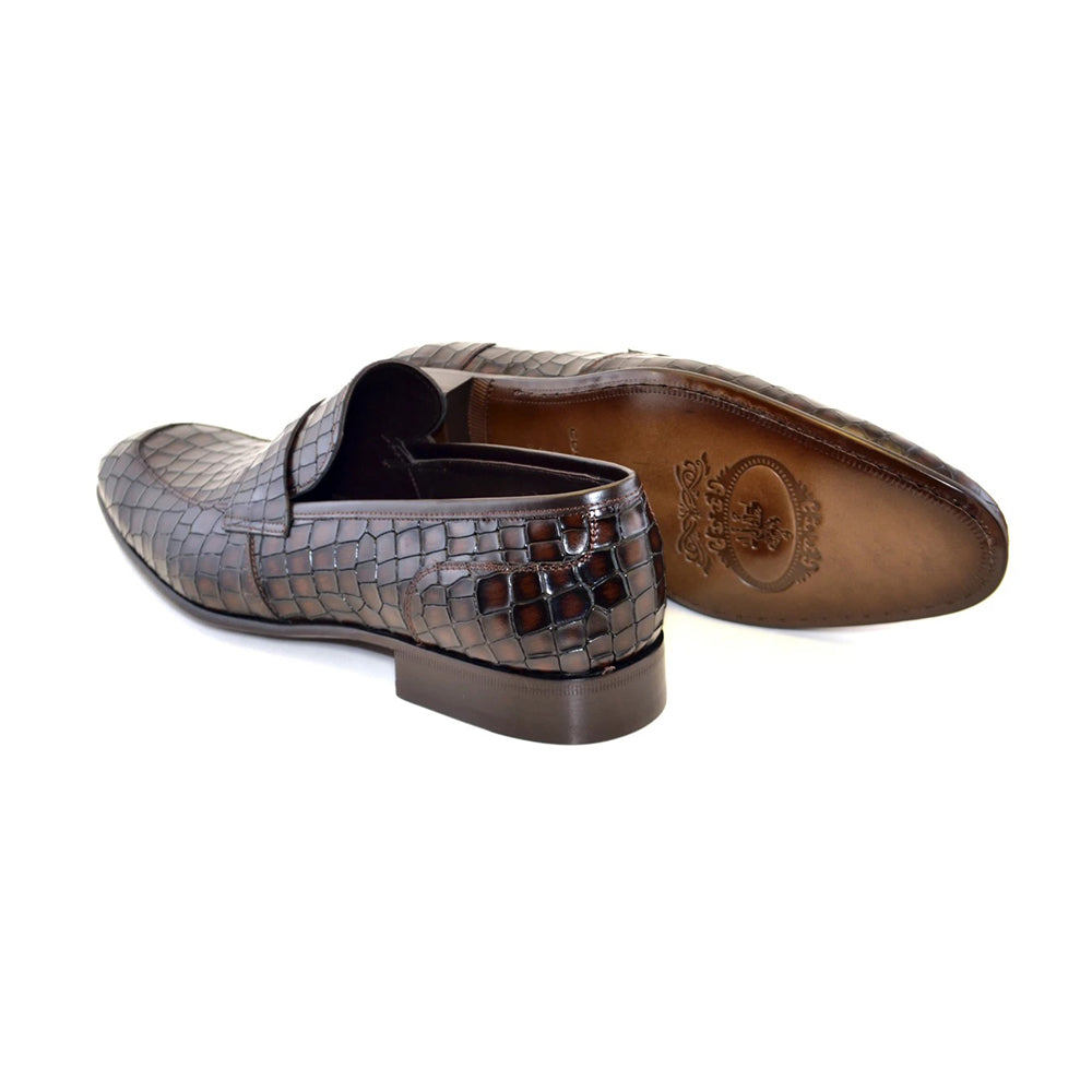 Corrente C018-3470 Croco Leather Loafer Shoes Tabacco