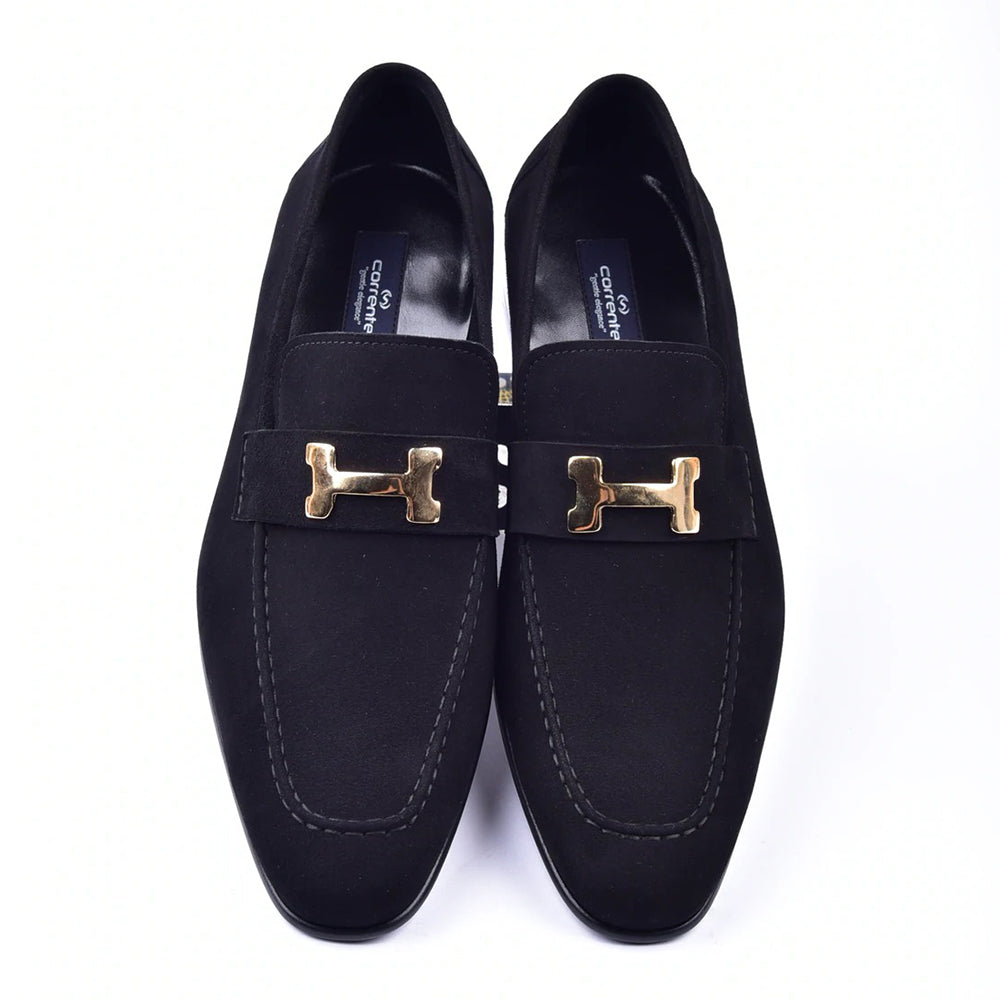 Corrente C02003-5760 H Buckle Suede Loafers Black