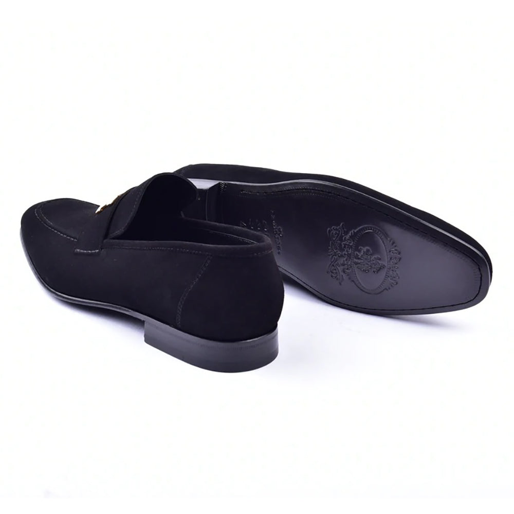 Corrente C02003-5760 H Buckle Suede Loafers Black
