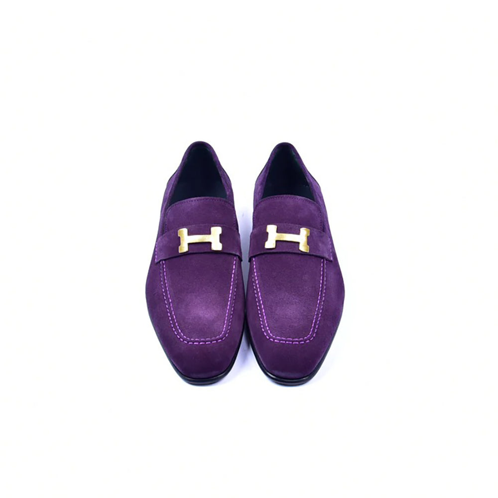 Corrente C02004-5760 H Buckle Suede Loafers Purple