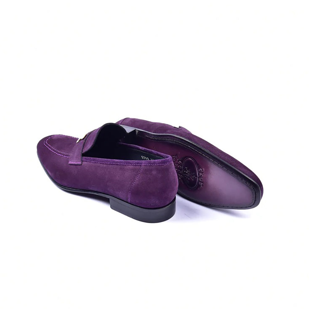Corrente C02004-5760 H Buckle Suede Loafers Purple