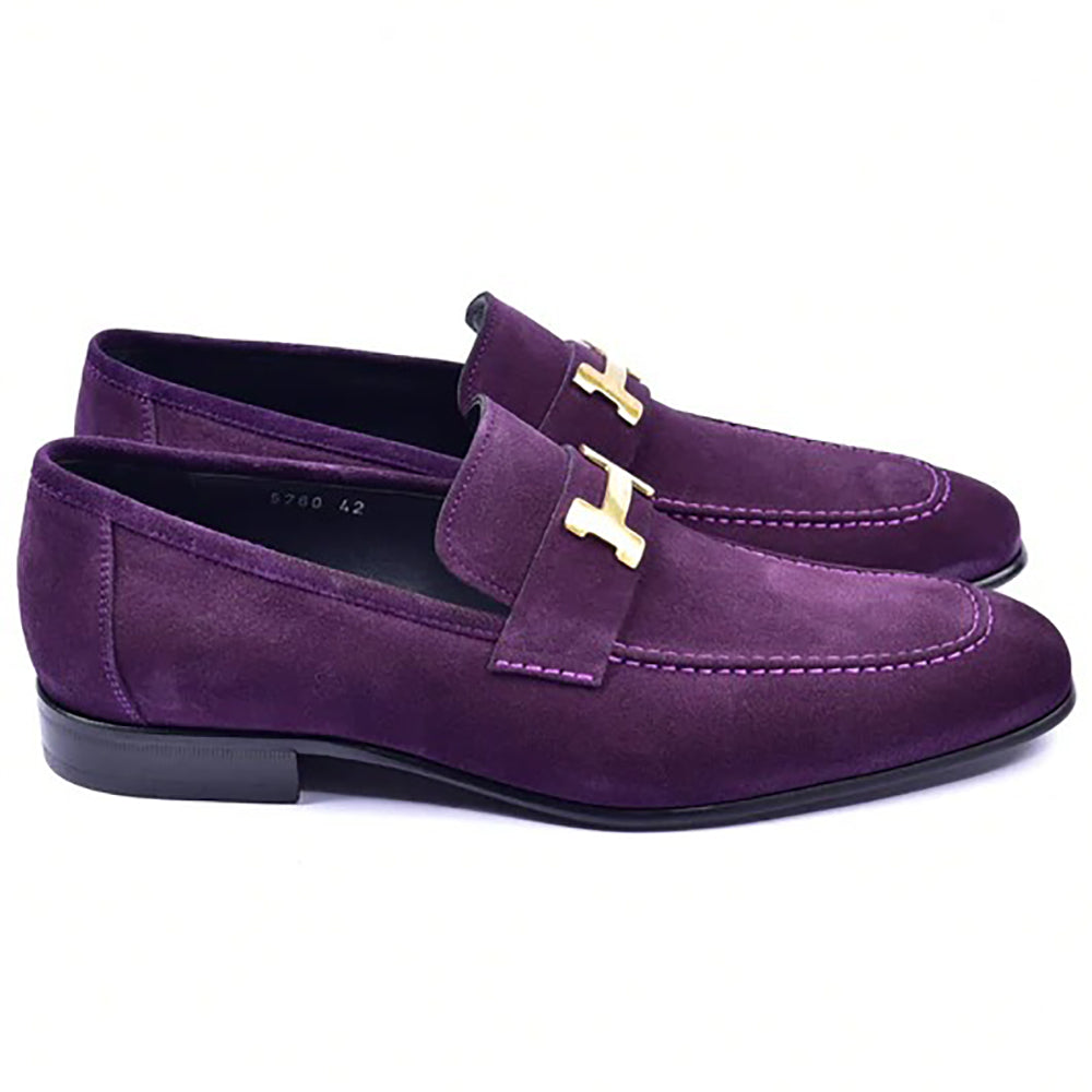 Corrente C02004-5760 H Buckle Suede Loafers Purple