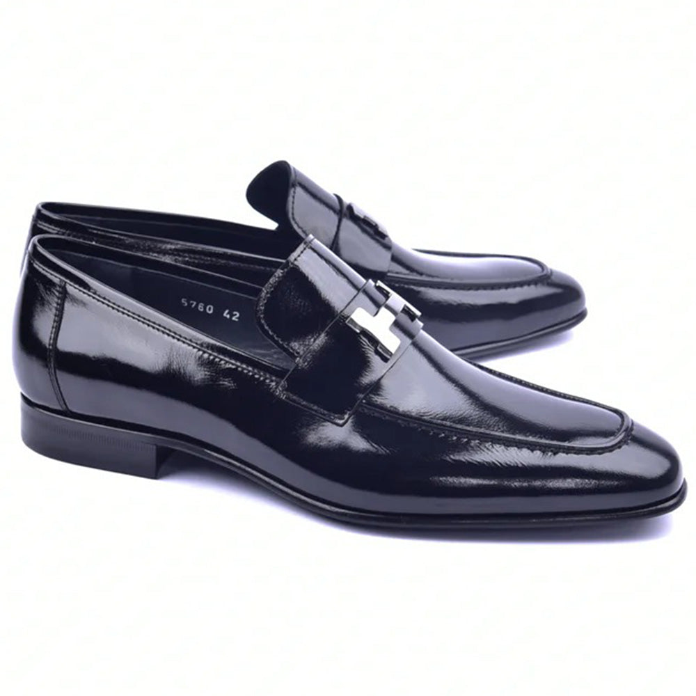 Corrente C02006-5760 H Patent Leather Loafers Black
