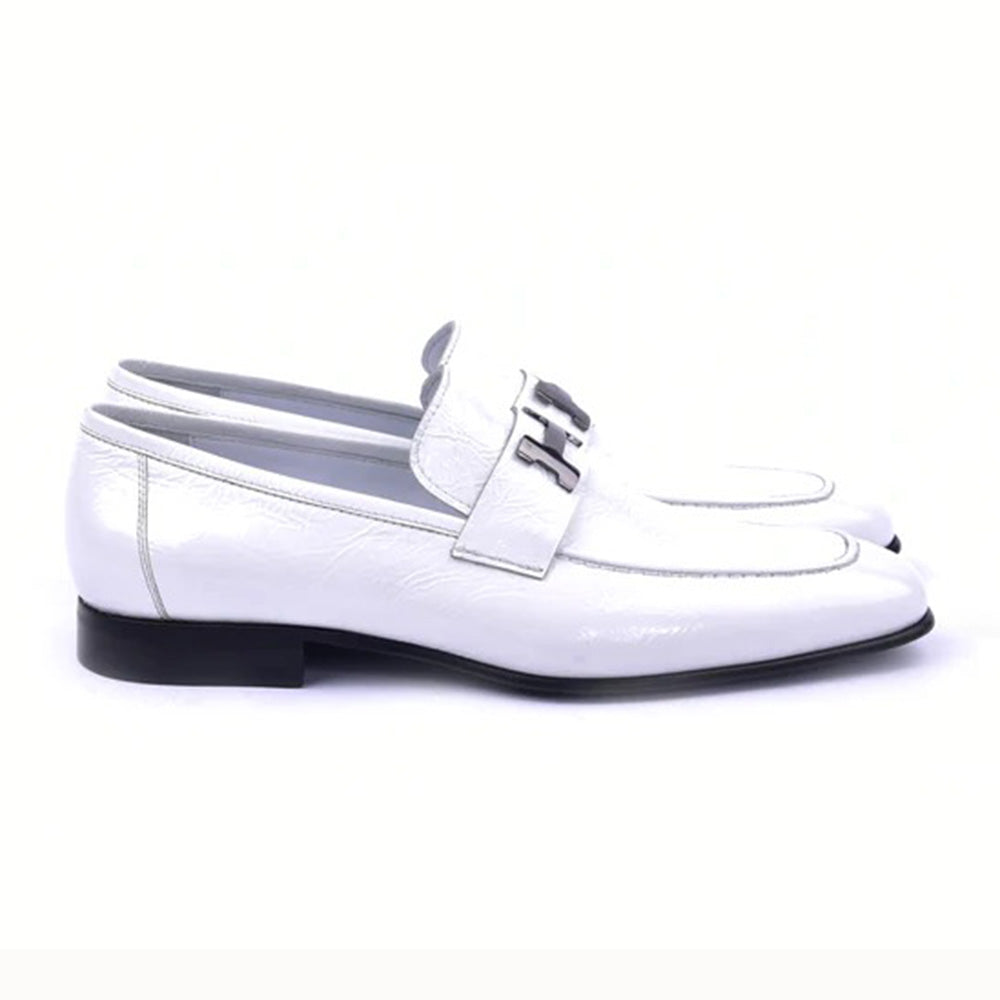 Corrente C02007-5760 H Patent Leather Loafers White