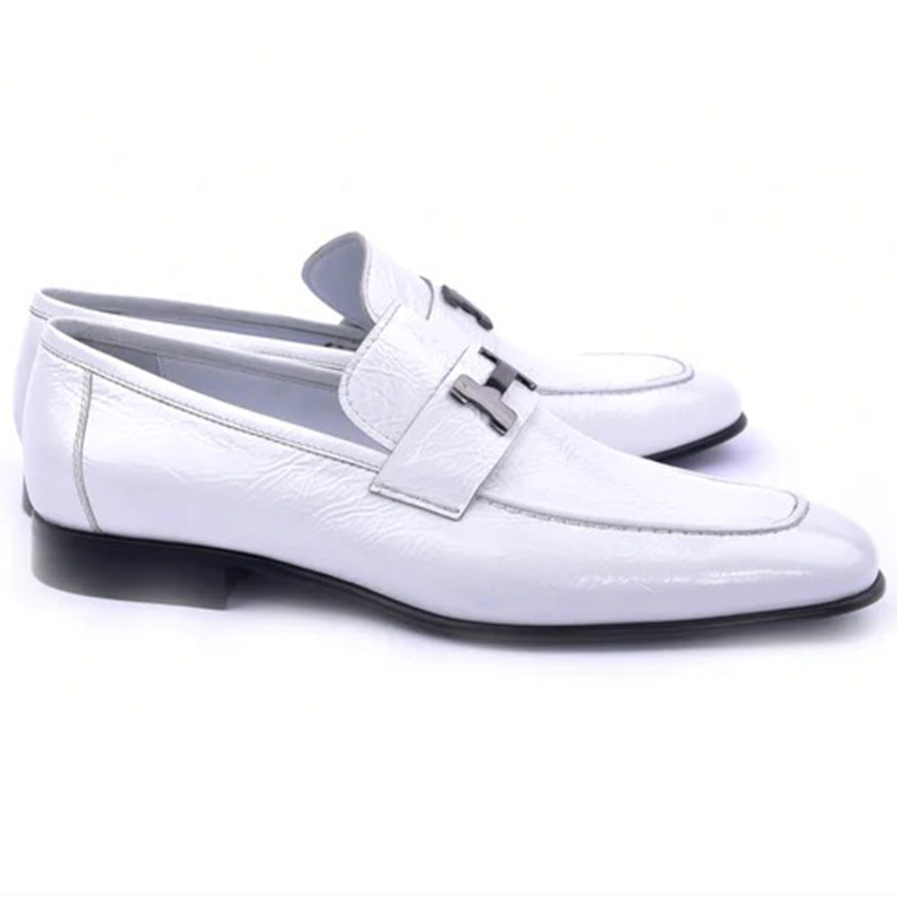 Corrente C02007-5760 H Patent Leather Loafers White