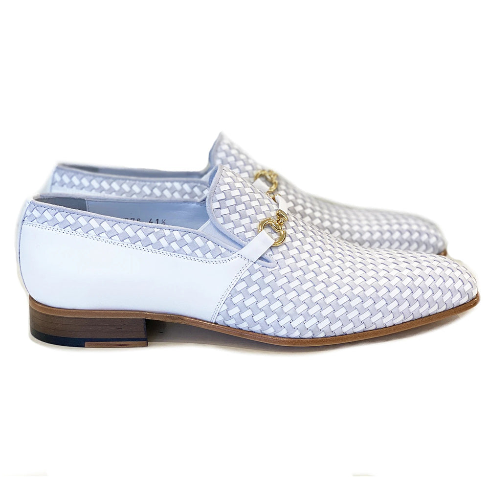 Corrente C0221-5776 Buckle Woven Loafer Shoes White