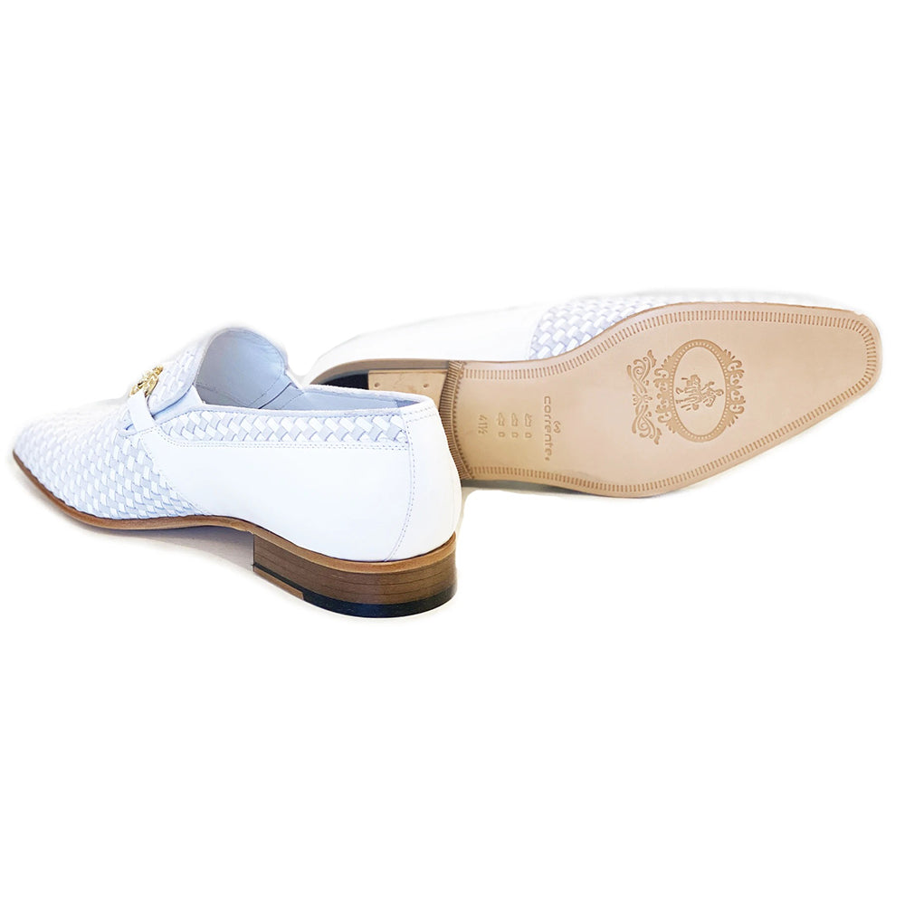 Corrente C0221-5776 Buckle Woven Loafer Shoes White