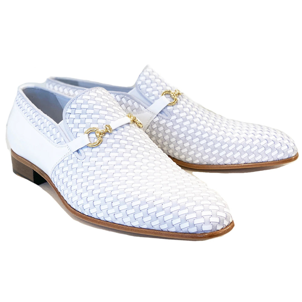 Corrente C0221-5776 Buckle Woven Loafer Shoes White