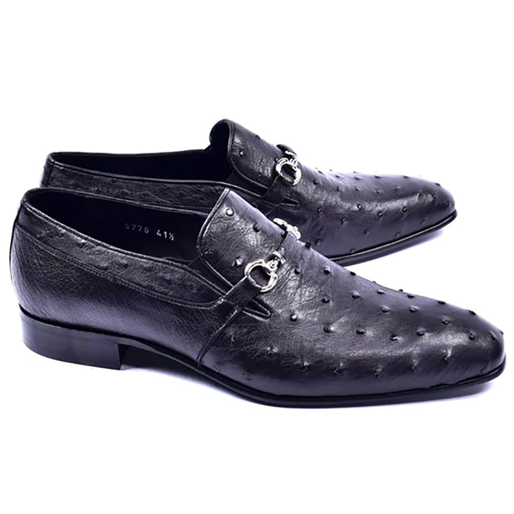 Corrente C0222-5776 Genuine Ostrich Loafers Black