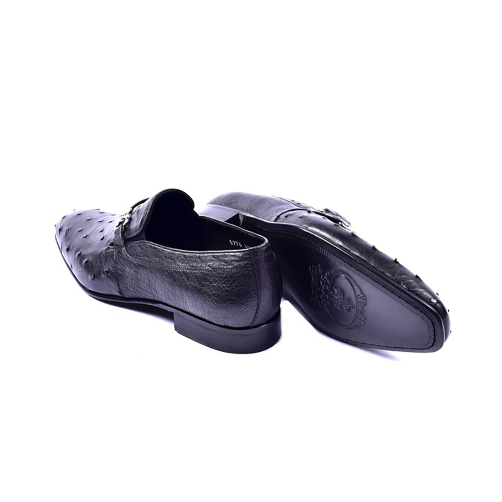 Corrente C0222-5776 Genuine Ostrich Loafers Black