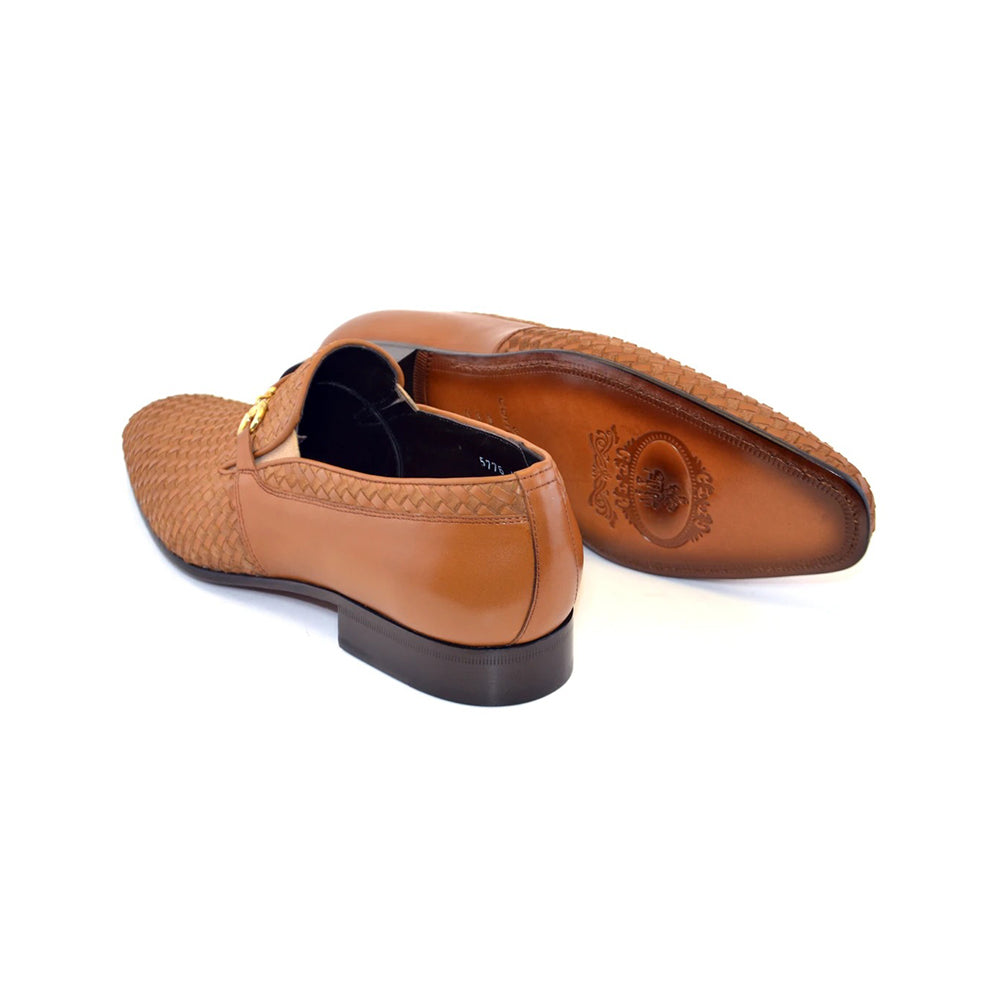 Corrente C024-5776 Buckle Woven Loafer Shoes Tan