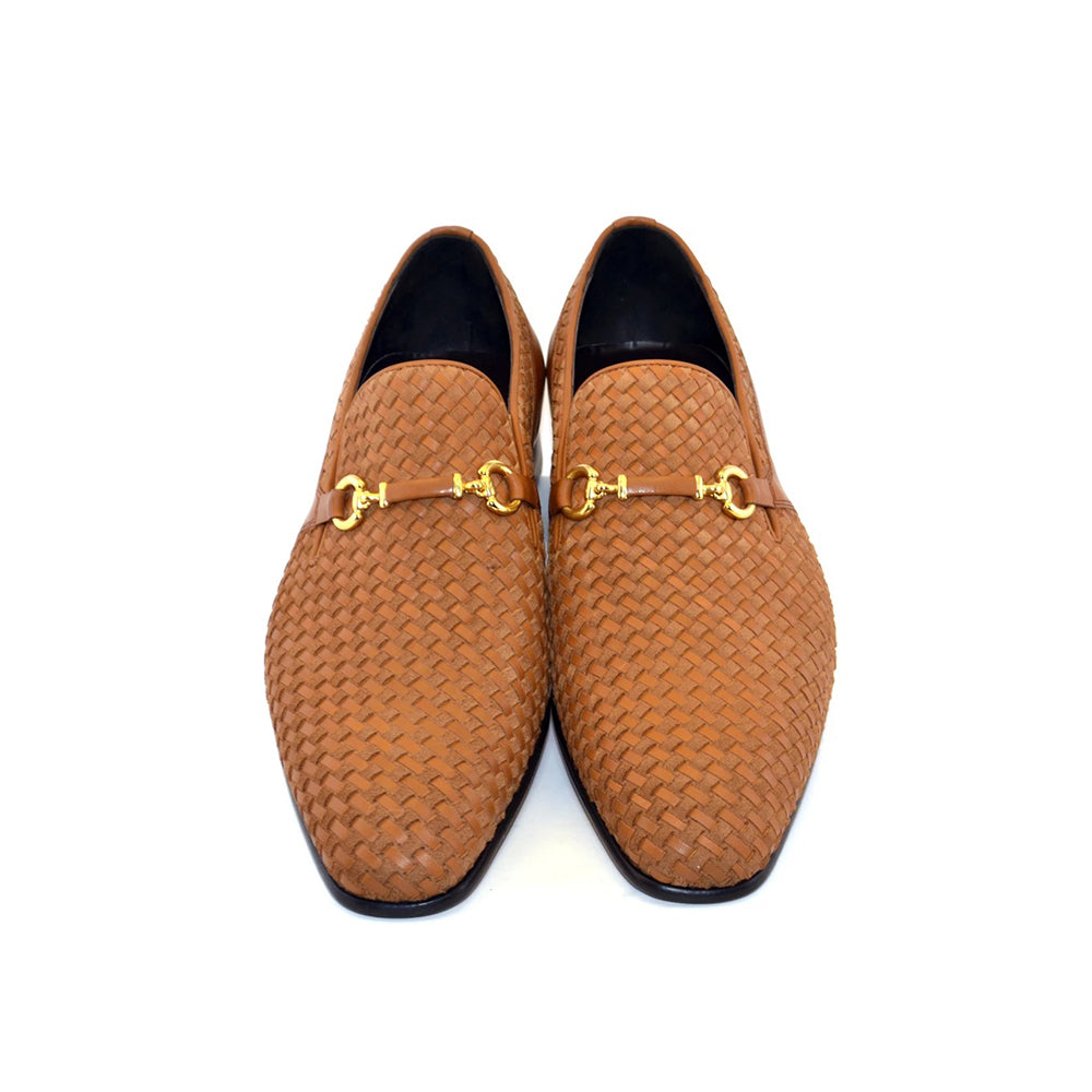 Corrente C024-5776 Buckle Woven Loafer Shoes Tan