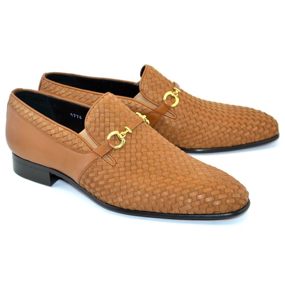 Corrente C024-5776 Buckle Woven Loafer Shoes Tan
