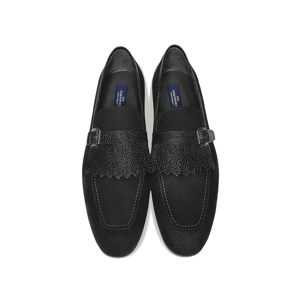 Corrente C025-4728S Suede Kilttie Buckle Loafer Shoes Black