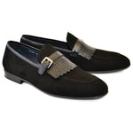 Corrente C025-4728S Suede Kilttie Buckle Loafer Shoes Black