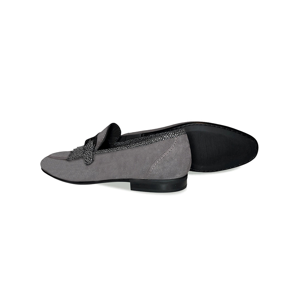 Corrente C026-4728S Suede Kilttie Buckle Loafer Shoes Smoke