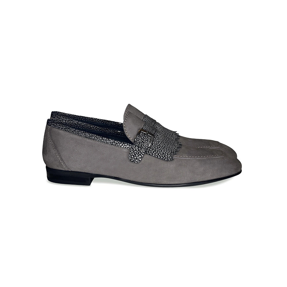 Corrente C026-4728S Suede Kilttie Buckle Loafer Shoes Smoke