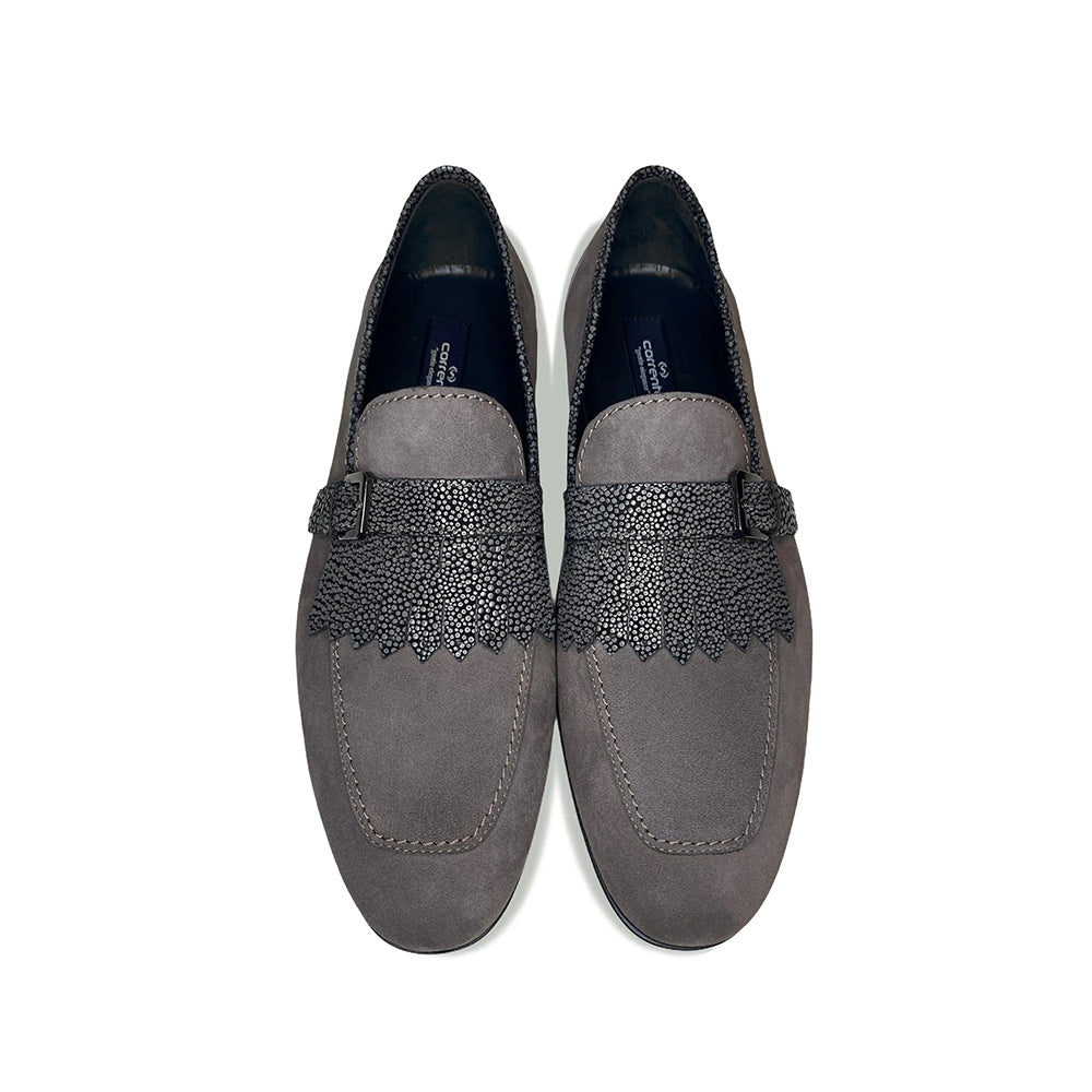 Corrente C026-4728S Suede Kilttie Buckle Loafer Shoes Smoke