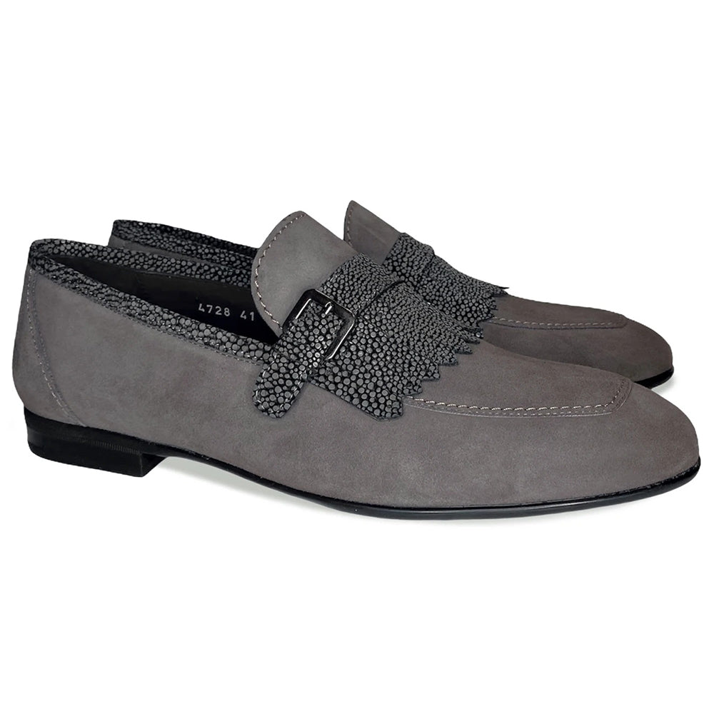 Corrente C026-4728S Suede Kilttie Buckle Loafer Shoes Smoke