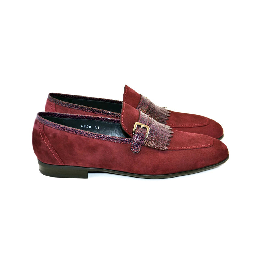 Corrente C027-4728S Suede Kilttie Buckle Loafer Shoes Burgundy