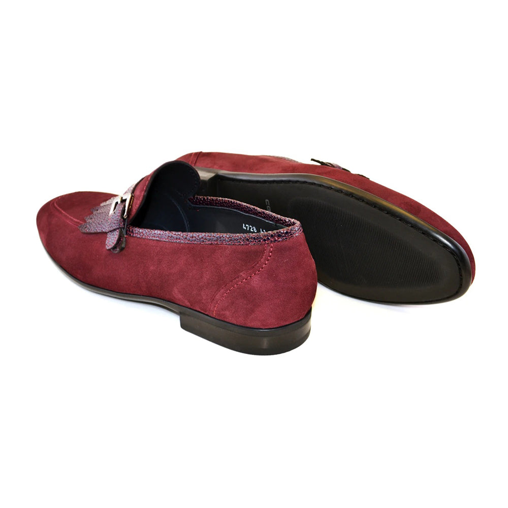 Corrente C027-4728S Suede Kilttie Buckle Loafer Shoes Burgundy