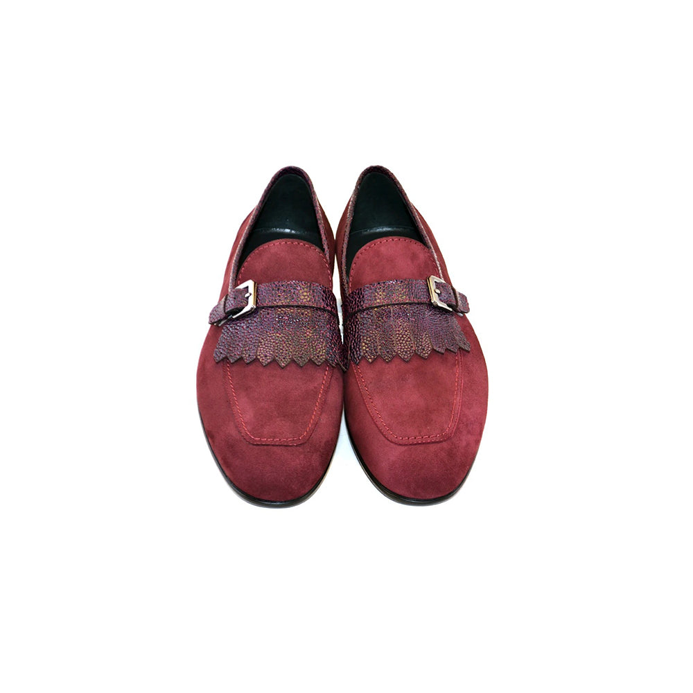 Corrente C027-4728S Suede Kilttie Buckle Loafer Shoes Burgundy