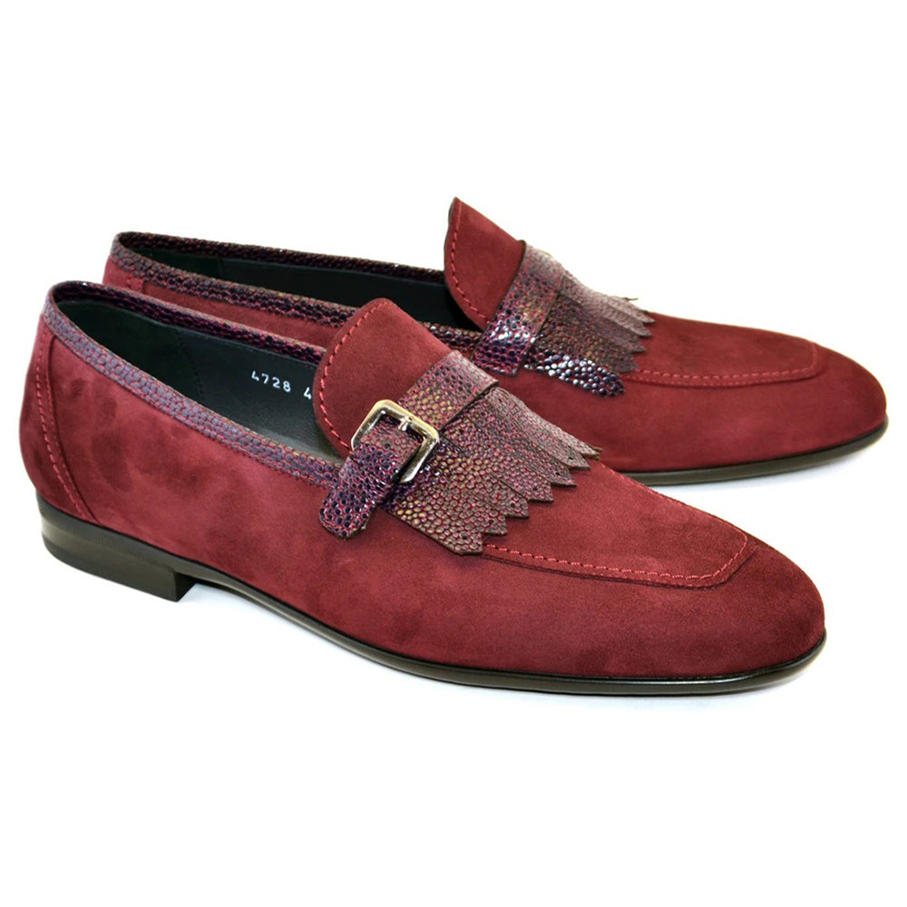 Corrente C027-4728S Suede Kilttie Buckle Loafer Shoes Burgundy