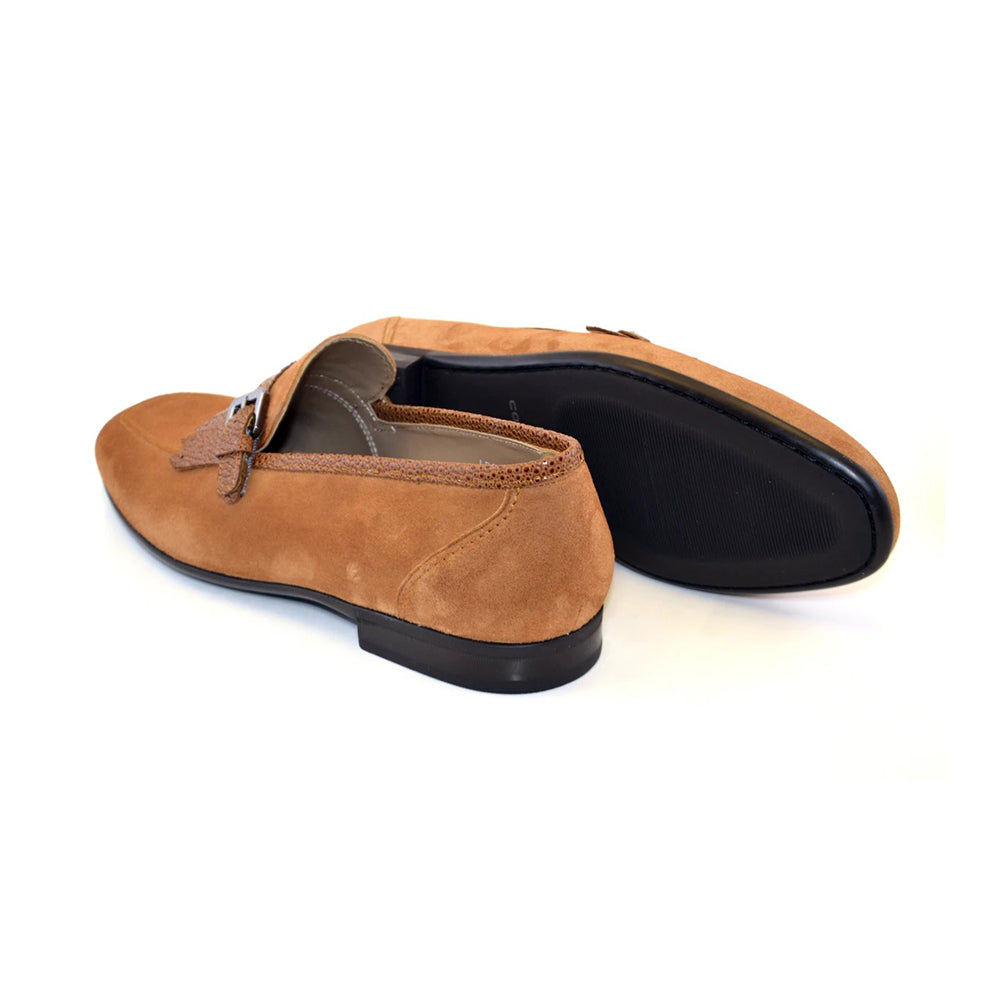 Corrente C028-4728S Suede Kilttie Buckle Loafer Shoes Sugar Cookie