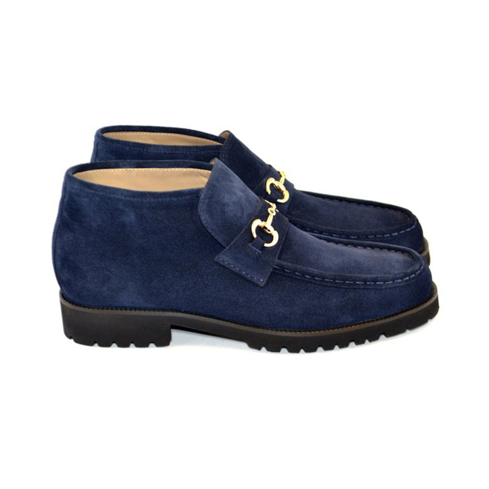 Corrente C032-5786S Suede Bit Buckle Ankle Boots Navy