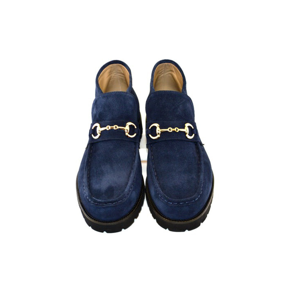 Corrente C032-5786S Suede Bit Buckle Ankle Boots Navy
