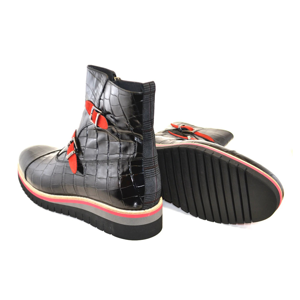 Corrente C033-5784 Croco Print Zipper Boots Black