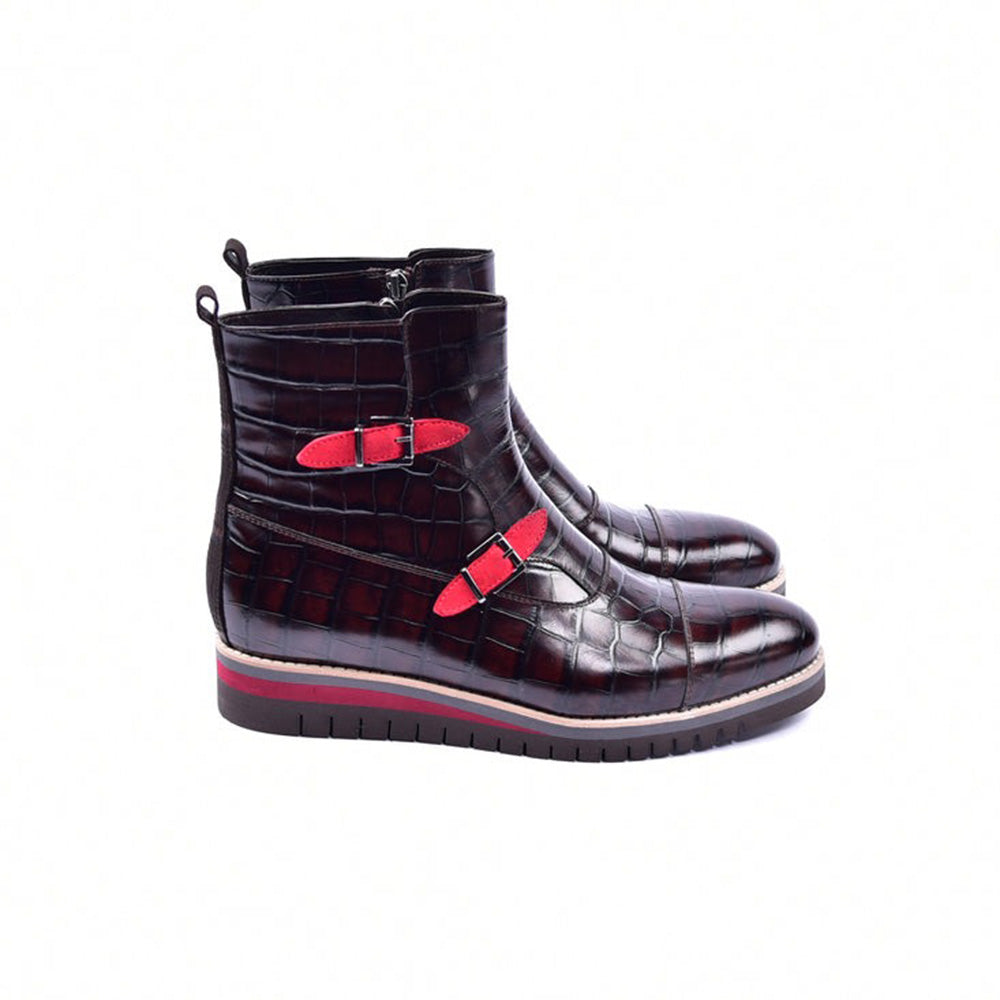 Corrente C0332-5784C Croco Print Zipper Boots Brown