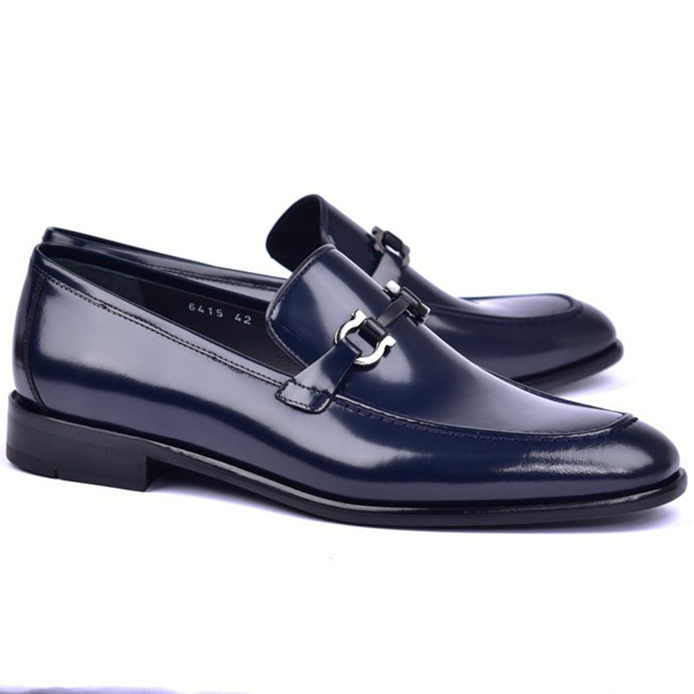 Corrente C0433-6415 Lux Calfskin Buckle Loafers Navy