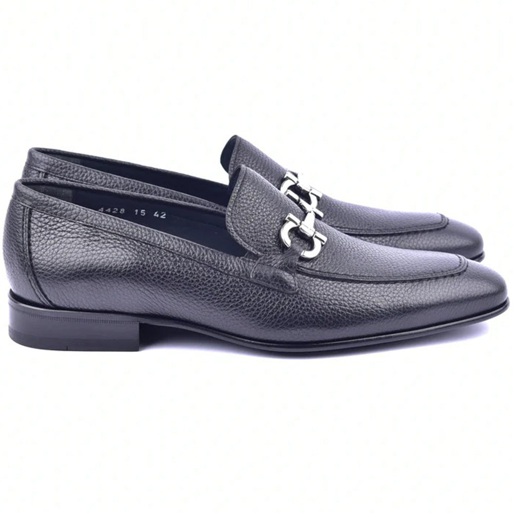 Corrente C111-4428 Grain Leather Loafers Black
