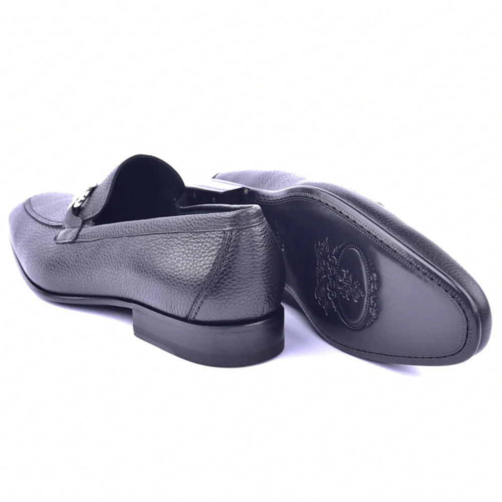 Corrente C111-4428 Grain Leather Loafers Black