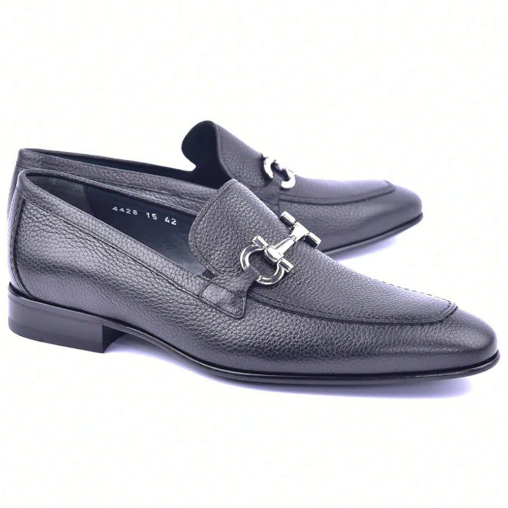 Corrente C111-4428 Grain Leather Loafers Black
