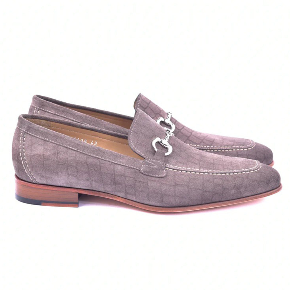 Corrente C11104-4428 Crocodile Printed Suede Loafers Vizon