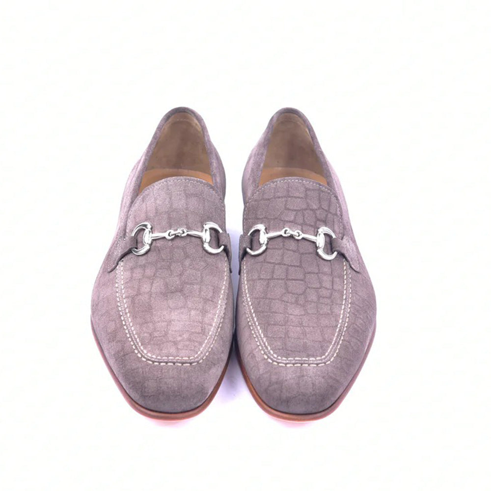 Corrente C11104-4428 Crocodile Printed Suede Loafers Vizon