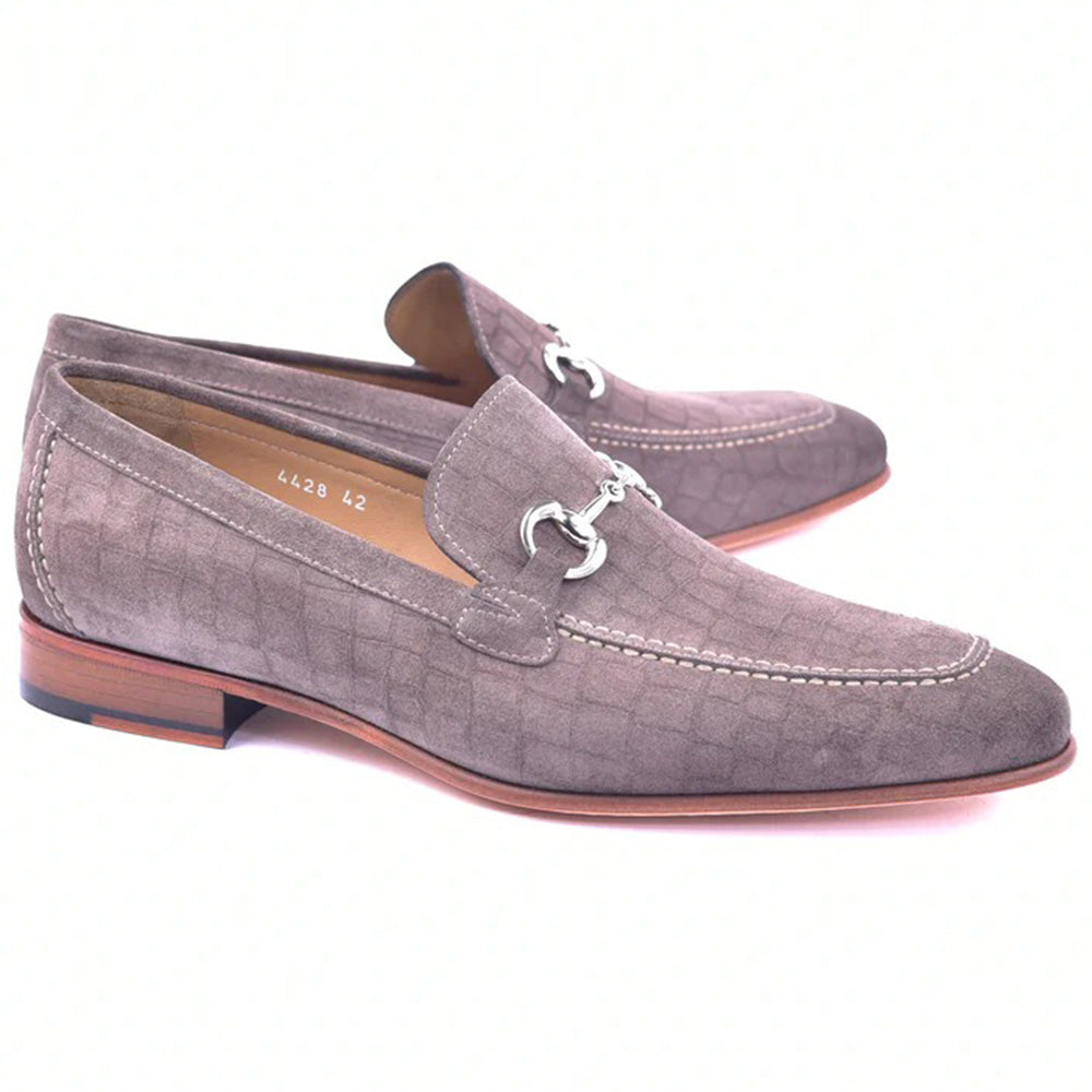 Corrente C11104-4428 Crocodile Printed Suede Loafers Vizon