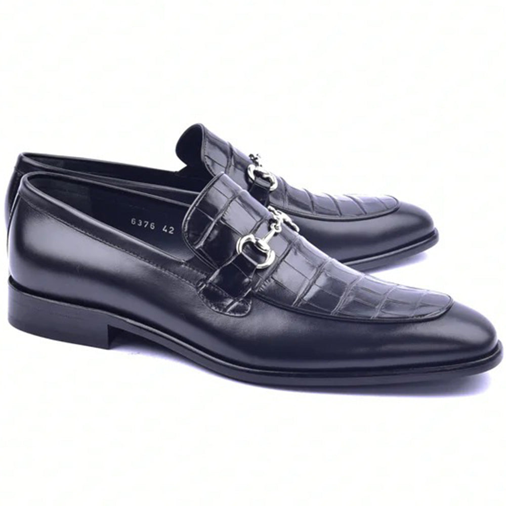 Corrente C11108-6376 Croco Vamp Loafers Black