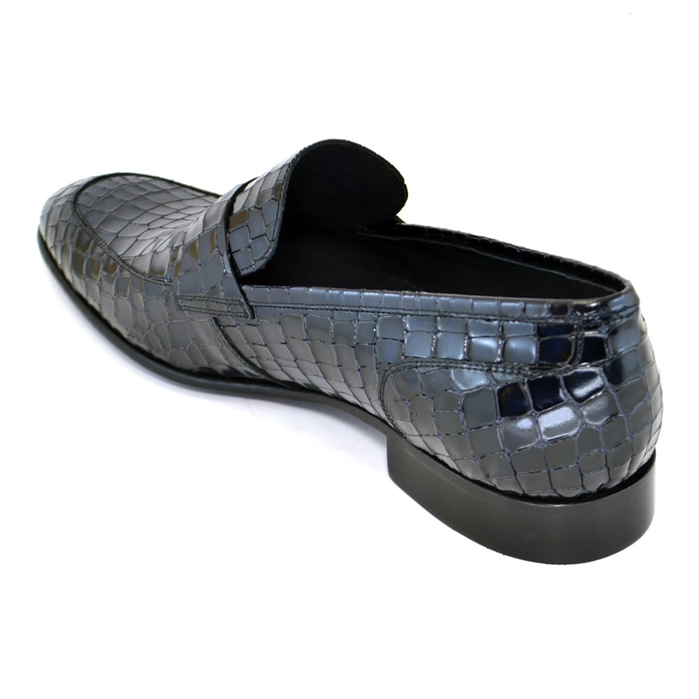 Corrente C123-3470 Croco Leather Loafers Black