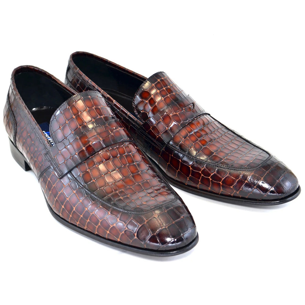 Corrente C124-3470 Croc Leather Loafers Cognac