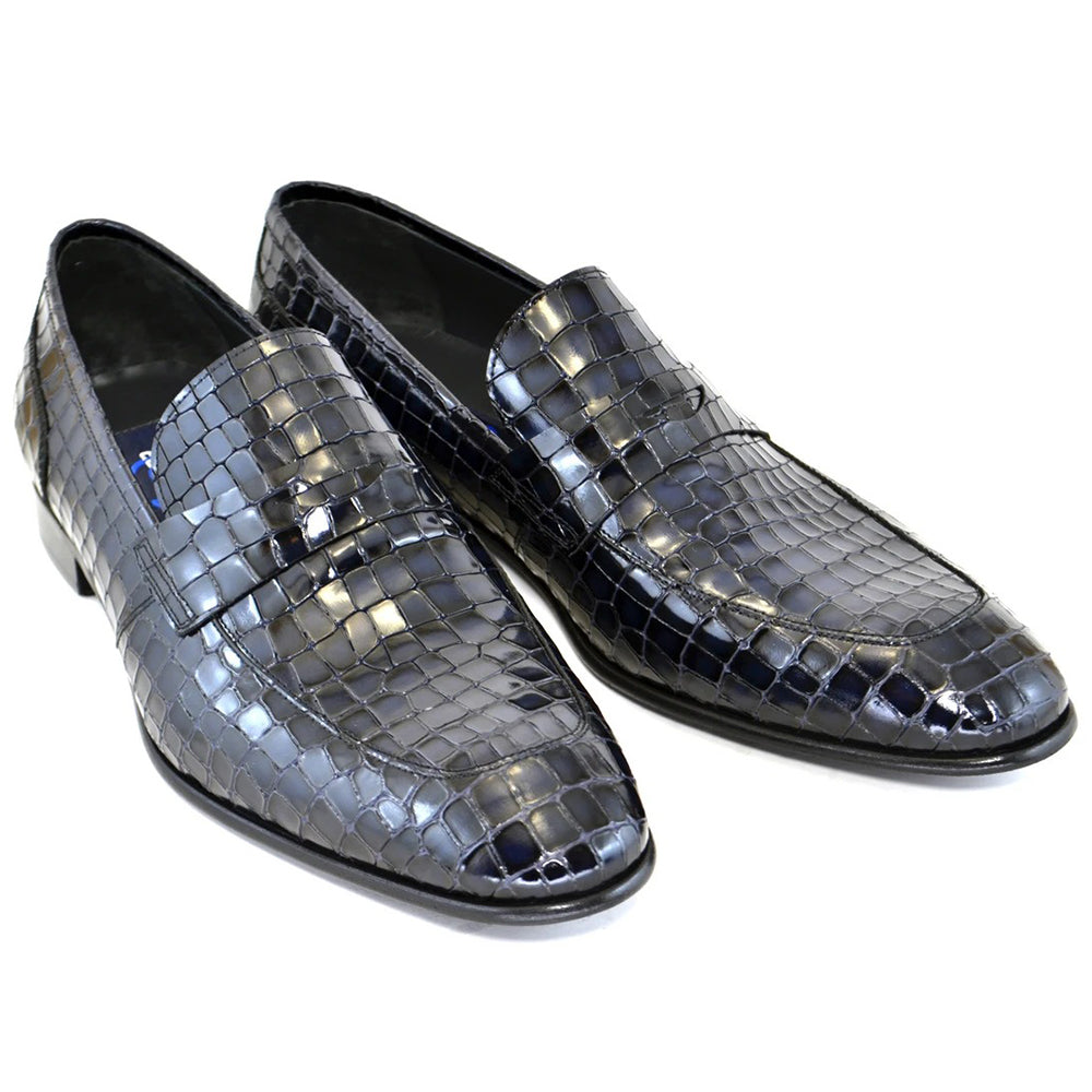 Corrente C125-3470 Croco Leather Loafers Dark Navy