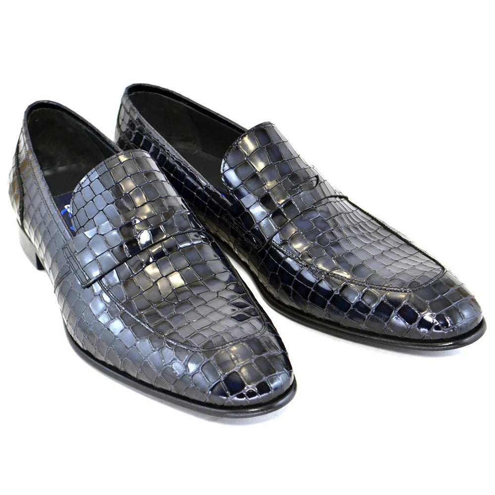 Corrente C125-3470 Croco Leather Loafes Dark Navy